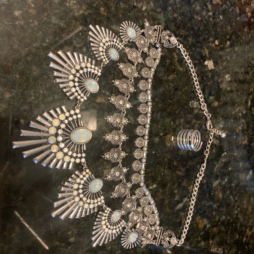 Silver statement necklace and ring bundle